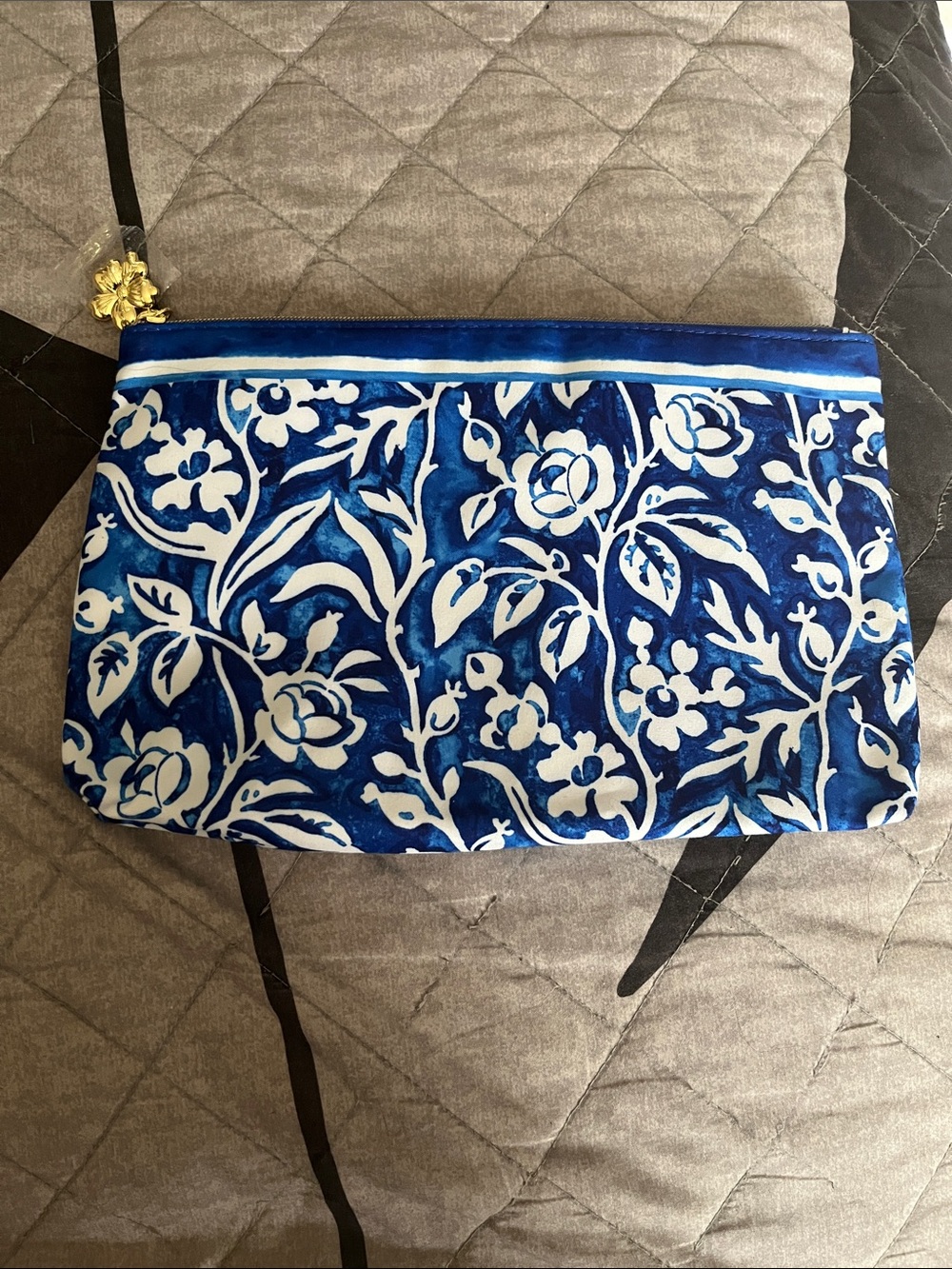 Estee Lauder Blue and White Floral Cosmetic Pouch